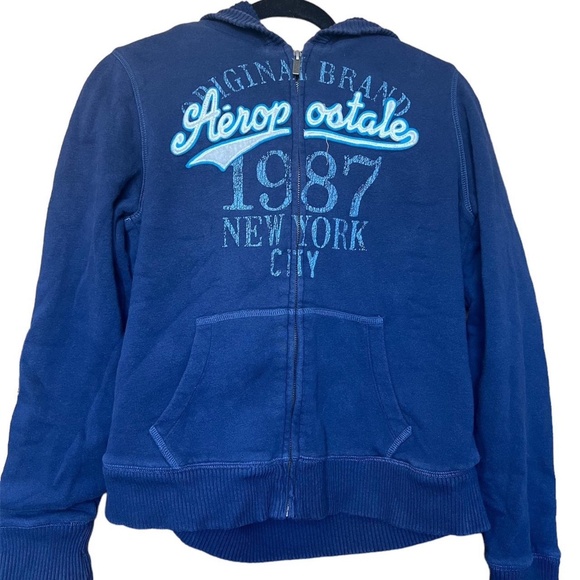 Aeropostale navy logo zip up jacket with fleece inside - Picture 1 of 4